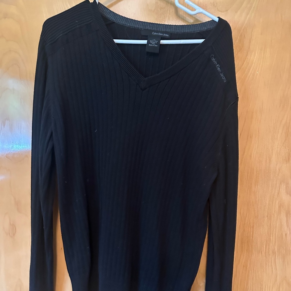 Calvin Klein Jeans Black Ribbed V-Neck Sweater